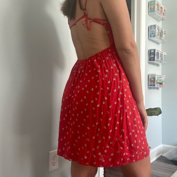 Free people red floral open back mini dress - Picture 5 of 6